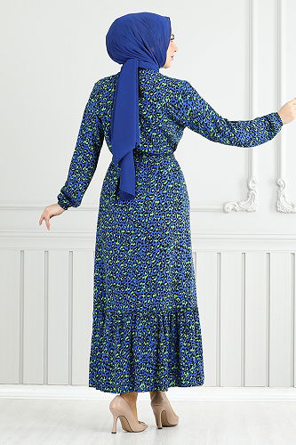 moda selvim Desenli Viskon Elbise 822OZR1047-M Laci - Thumbnail