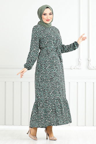 moda selvim Desenli Viskon Elbise 822OZR1047-M Mint - Thumbnail