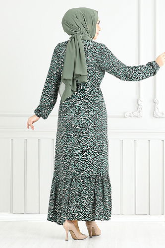 moda selvim Desenli Viskon Elbise 822OZR1047-M Mint - Thumbnail