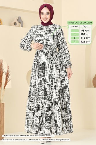 moda selvim Desenli Viskon Elbise 827OZN1046 Siyah - Thumbnail