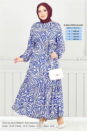 moda selvim Desenli Viskon Elbise 836OZR1047-M Saks - Thumbnail