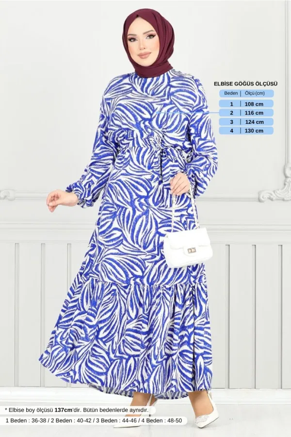 Modaselvim SEPETTE NET %20+%20 İNDİRİM Desenli Viskon Elbise 836OZR1047-M Saks