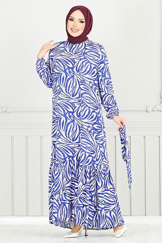 moda selvim Desenli Viskon Elbise 836OZR1047-M Saks - Thumbnail