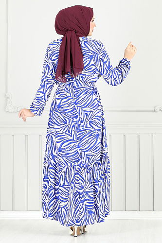 moda selvim Desenli Viskon Elbise 836OZR1047-M Saks - Thumbnail