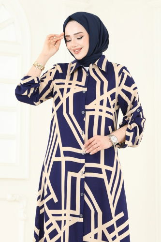 moda selvim Desenli Viskon Takım 0337BG354 Laci - Thumbnail