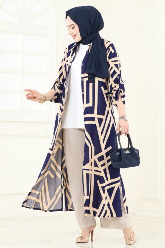 moda selvim Desenli Viskon Takım 0337BG354 Laci - Thumbnail