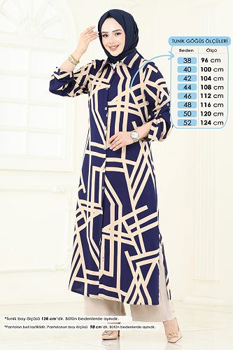 moda selvim Desenli Viskon Takım 0337BG354 Laci - Thumbnail