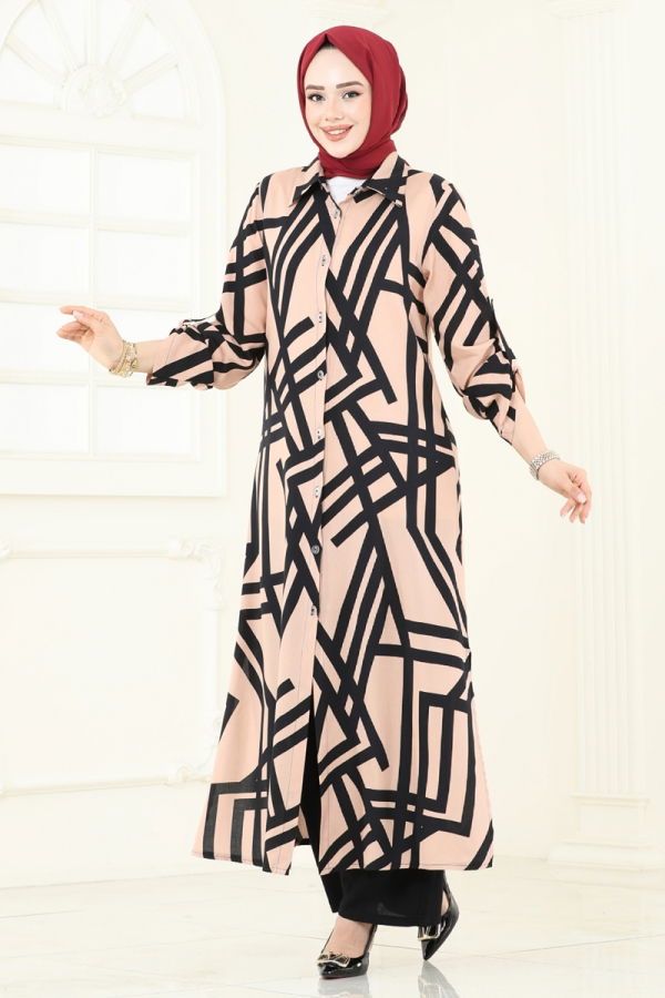 Modaselvim Kombin Desenli Viskon Takım 0337BG354 Latte