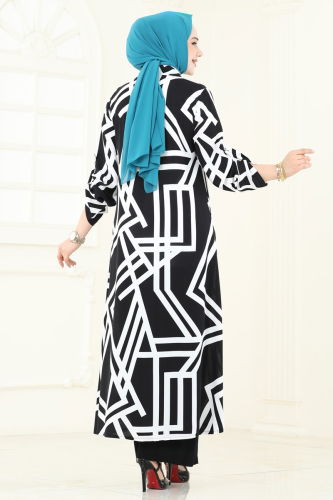 moda selvim Desenli Viskon Takım 0337BG354 Siyah - Thumbnail
