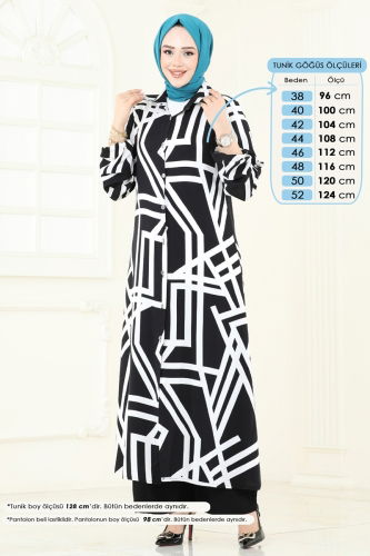 B.G.S. - Desenli Viskon Takım 0337BG354 Siyah