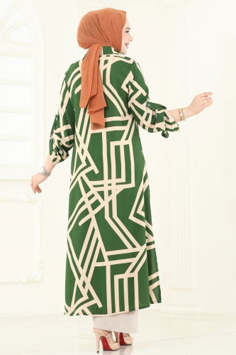 moda selvim Desenli Viskon Takım 0337BG354 Zümrüt - Thumbnail