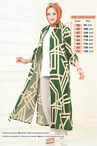 moda selvim Desenli Viskon Takım 0337BG354 Zümrüt - Thumbnail