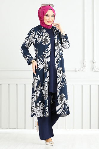 moda selvim Desenli Viskon Takım 4030BGS895-M Laci - Thumbnail