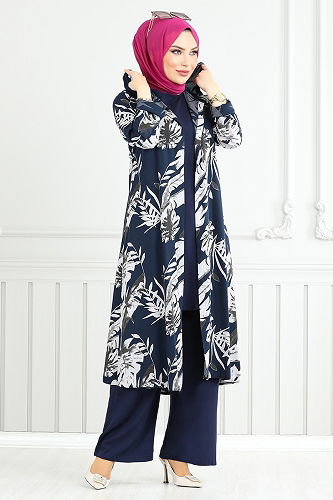 moda selvim Desenli Viskon Takım 4030BGS895-M Laci - Thumbnail