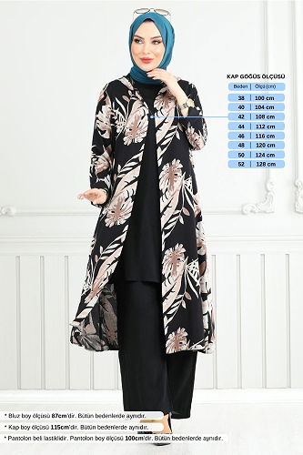moda selvim Desenli Viskon Takım 4030BGS895-M Siyah - Thumbnail