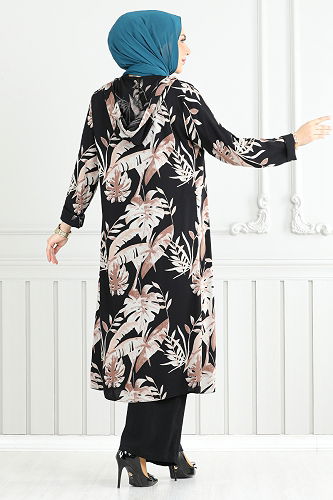 moda selvim Desenli Viskon Takım 4030BGS895-M Siyah - Thumbnail