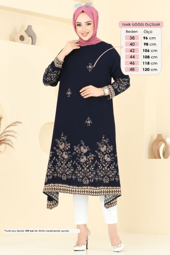 moda selvim Desenli Viskon Tunik 1003ZNN863 Laci - Thumbnail