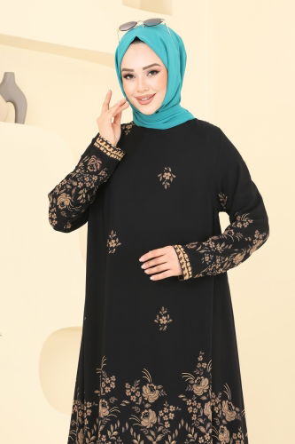 moda selvim Desenli Viskon Tunik 1003ZNN863 Siyah - Thumbnail