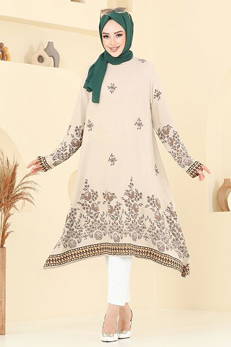 moda selvim Desenli Viskon Tunik 1003ZNN863 Vizyon - Thumbnail