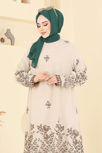 moda selvim Desenli Viskon Tunik 1003ZNN863 Vizyon - Thumbnail