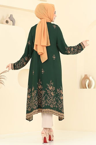 moda selvim Desenli Viskon Tunik 1003ZNN863 Zümrüt - Thumbnail