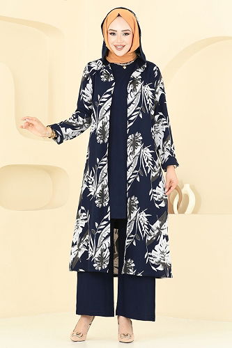 moda selvim Desenli Viskon Üçlü Takım 4030BG354 Açık Laci - Thumbnail