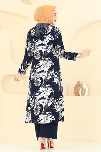 moda selvim Desenli Viskon Üçlü Takım 4030BG354 Açık Laci - Thumbnail