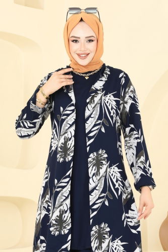 moda selvim Desenli Viskon Üçlü Takım 4030BG354 Açık Laci - Thumbnail