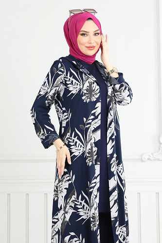 moda selvim Desenli Viskon Üçlü Takım 4030BG354 Laci - Thumbnail