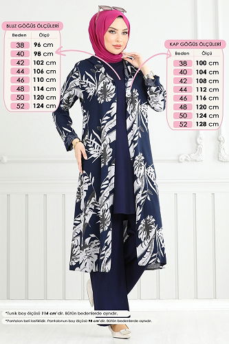 moda selvim Desenli Viskon Üçlü Takım 4030BG354 Laci - Thumbnail