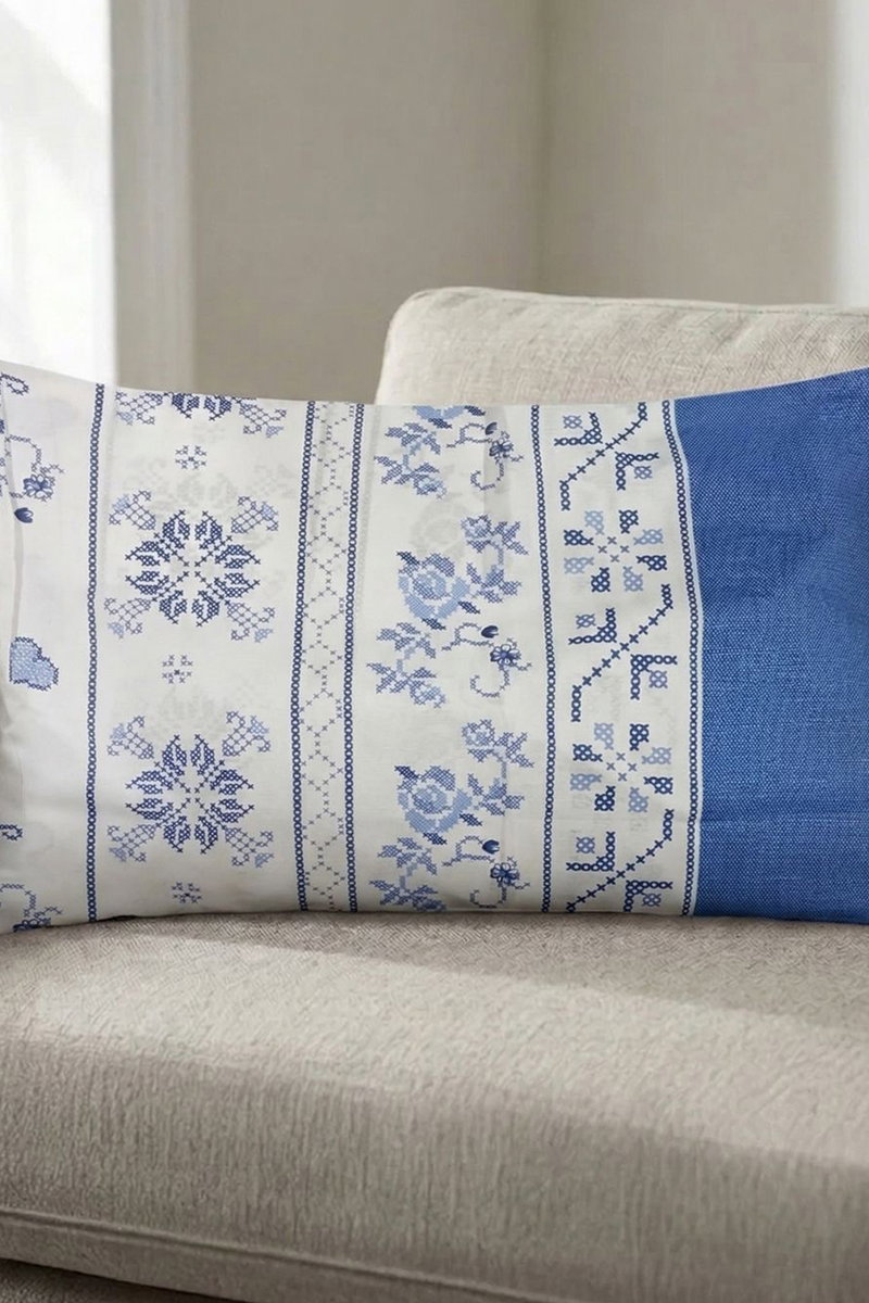 Desenli Yastık Kılıfı 1024HB1195 Desen 2 İndigo