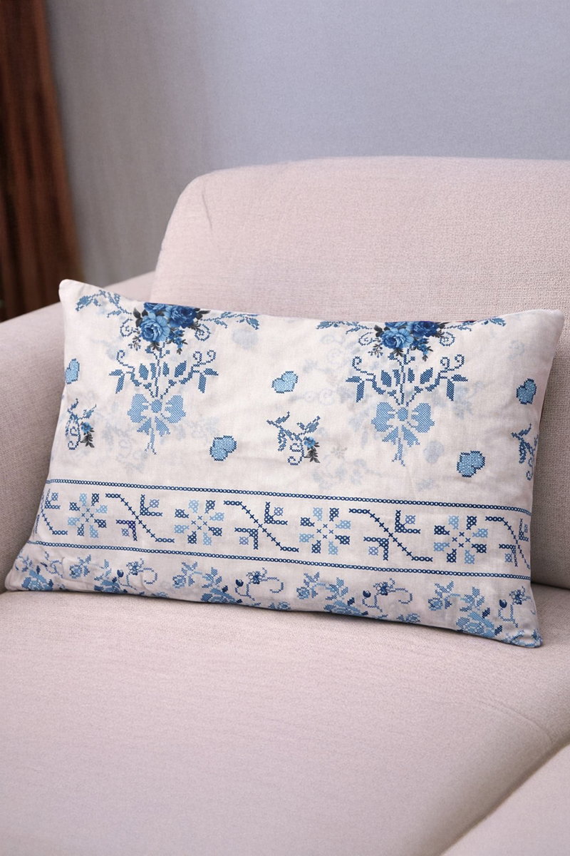 Desenli Yastık Kılıfı 1024HB1195 Desen2 Mavi