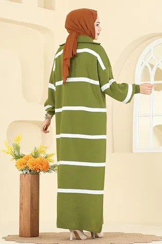 moda selvim Dik Yaka Çizgili Elbise 1298TPK1167 Asit - Thumbnail