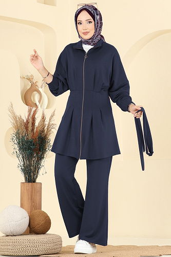 moda selvim Dik Yaka Modal Takım 2722AYD574 Laci - Thumbnail