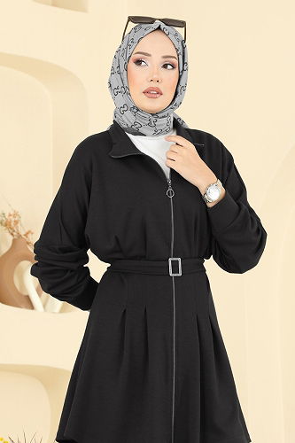 moda selvim Dik Yaka Modal Takım 2722AYD574 Siyah - Thumbnail