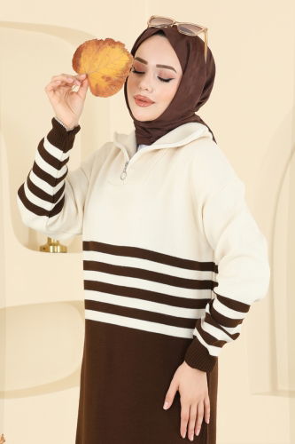 O.Z.N. - Dik Yaka Triko Elbise 9051OZN1046 Kahve