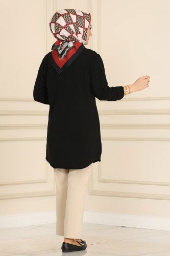 moda selvim Dikiş Detaylı Aerobin Tunik 5989AYD574 Siyah - Thumbnail