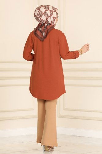 moda selvim Dikiş Detaylı Aerobin Tunik 5989AYD574 Taba - Thumbnail