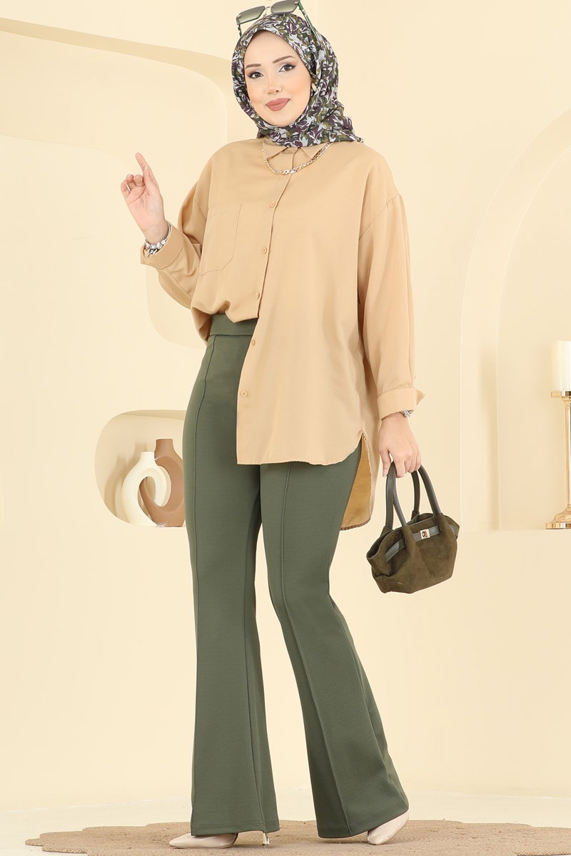 Dikiş Detaylı İspanyol Paça Pantolon 5730AYD574 Haki