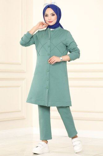 moda selvim Dikiş Detaylı Spor Takım 2422SL432 Mint - Thumbnail