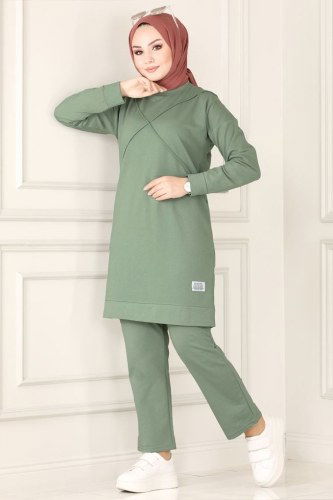 moda selvim Dikiş Detaylı Spor Takım 8878AYD574 Mint - Thumbnail