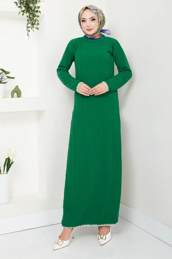 Modaselvim SEPETTE NET %20+%20 İNDİRİM Dikiş Detaylı Triko Takım 5688ZNK903-M Zümrüt