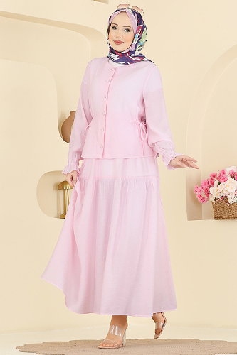 moda selvim Dokuma Kumaş 2 li Takım 351ASN888 Açık Pembe - Thumbnail