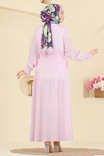 moda selvim Dokuma Kumaş 2 li Takım 351ASN888 Açık Pembe - Thumbnail