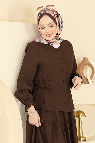 moda selvim Dokuma Kumaş 2 li Takım 351ASN888 Kahve - Thumbnail