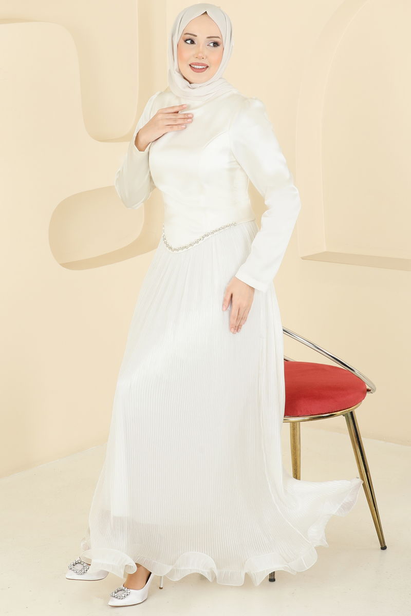 Dökümlü Piliseli  Nikah Elbisesi  6281BSK463 Ekru