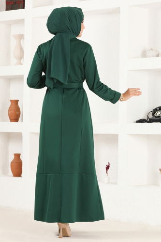 moda selvim Double-breasted Collar Buttoned Dress ASM2645-1 Emerald - Thumbnail