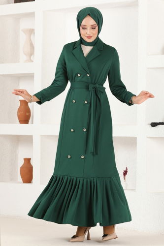 moda selvim Double-breasted Collar Buttoned Dress ASM2645-1 Emerald - Thumbnail