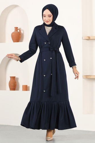 moda selvim Double-breasted Collar Buttoned Dress ASM2645-1 Navy Blue - Thumbnail