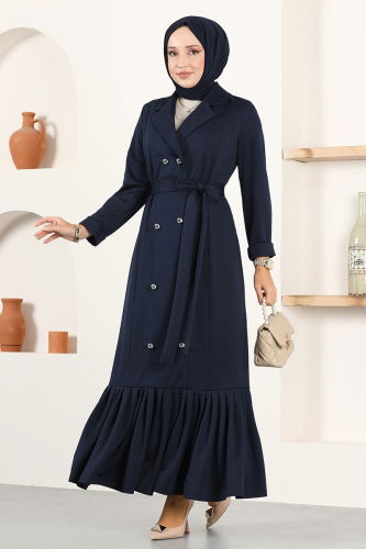 moda selvim Double-breasted Collar Buttoned Dress ASM2645-1 Navy Blue - Thumbnail